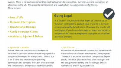 How would you defend yourself in court for using unqualified electrical workers on your construction project?