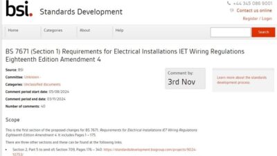 Draft for Public Consultation on Amendment 4:2026 to BS 7671:2018 IET Wiring Regulations